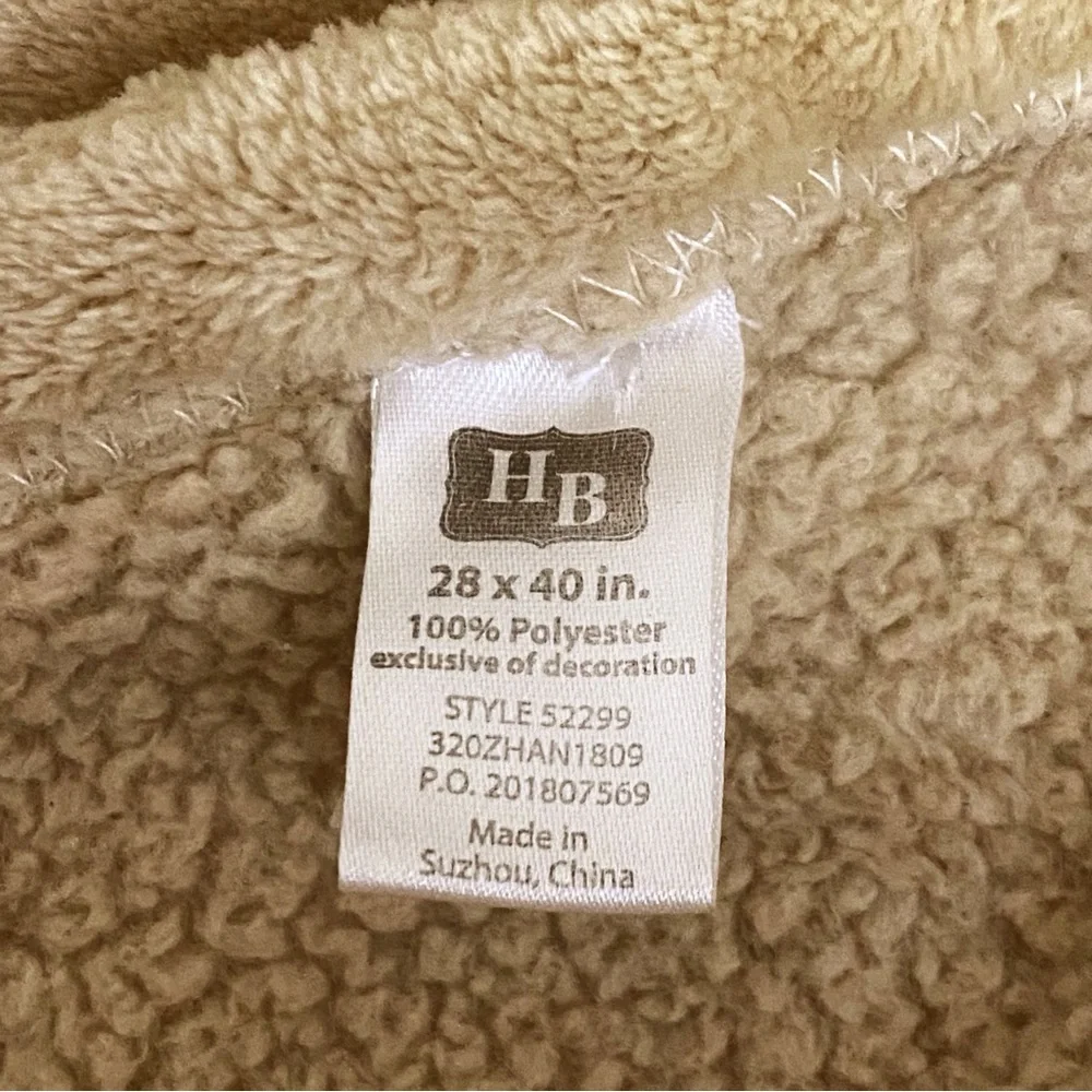HB Heavy Plush Large 28” X 40” Tan Bear Animal Cozy Childs Blanket Hooded Towel